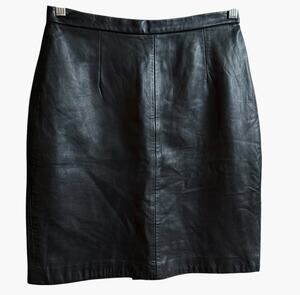 Michael Hoban Vintage 80s Black Genuine Leather Pencil Skirt Size 10 Hong Kong